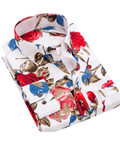 White with red and blue floral print