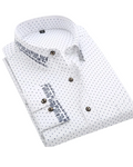 White with navy polka dots and embroidery